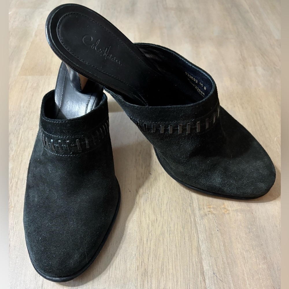 Cole Haan Women's Black Suede Mules size 10 B size 3.5” heal - Picture 2 of 7